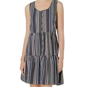 Mododoc | Women's Sandcastle Stripe Tiered Ruffle Mini Dress (Size Small)